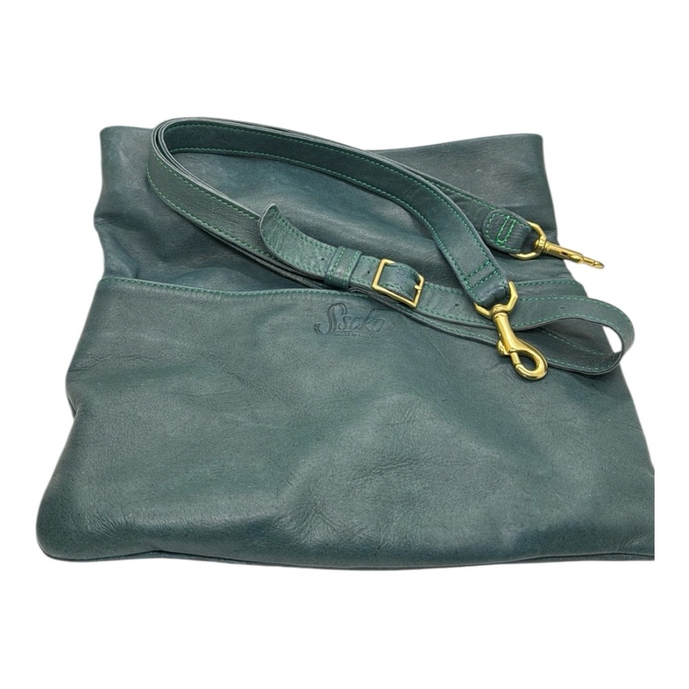 Sseko Fold over leather green crossbody clutch